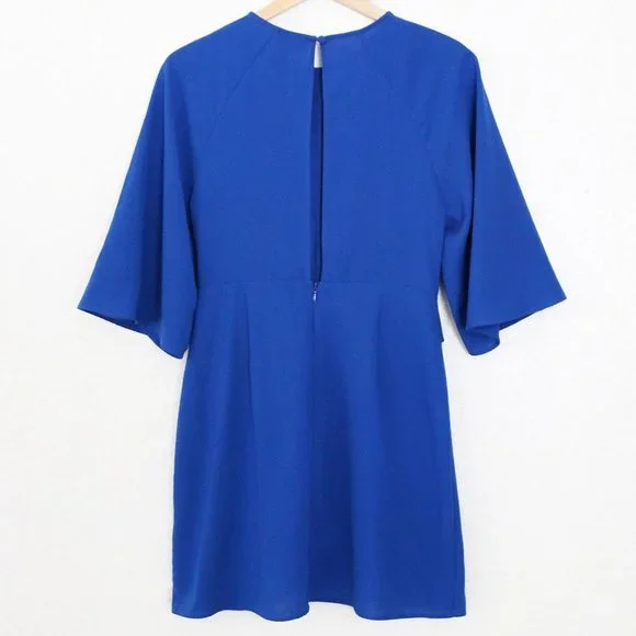 Topshop Dress Wide Half Sleeves Knot Tie Front Cobalt Royal Blue Mini Dress US 8 - Picture 9 of 16